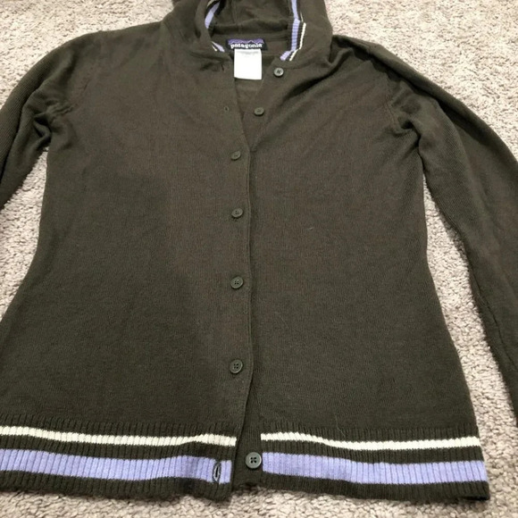 Patagonia Fitted Wool Brown Hooded Button Sweater Size Small - Picture 4 of 8